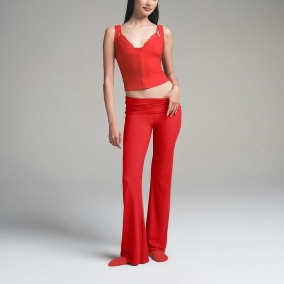 Skims Limited Edition Soft Lounge Ribbed Flare Pants in Cherry Red